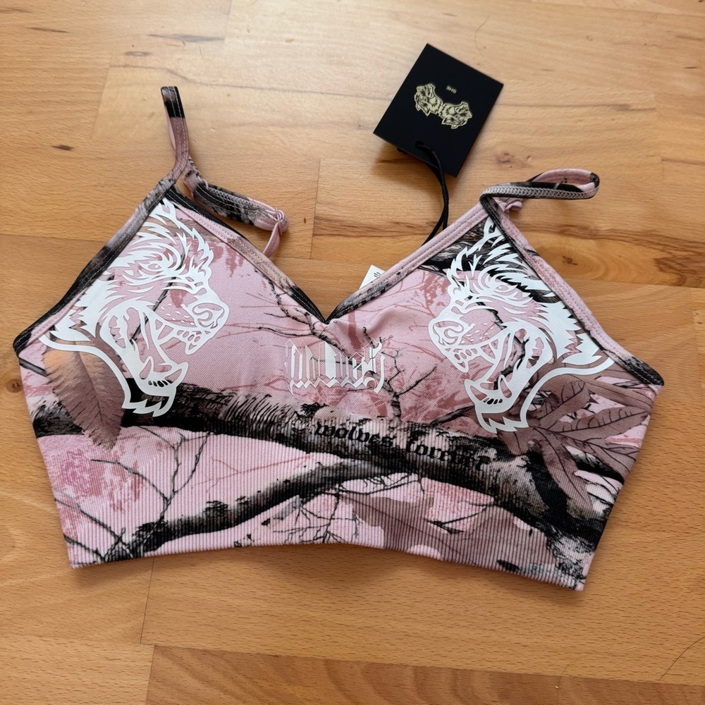 Darcsport Pink Woodland Camo Sports Bra NWT Small